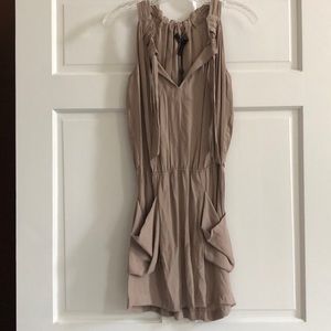 Tan dress with tie and cinched waist